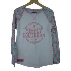 Simply Southern Women's Top White Size Small Long Sleeve Sea Shells Shirt